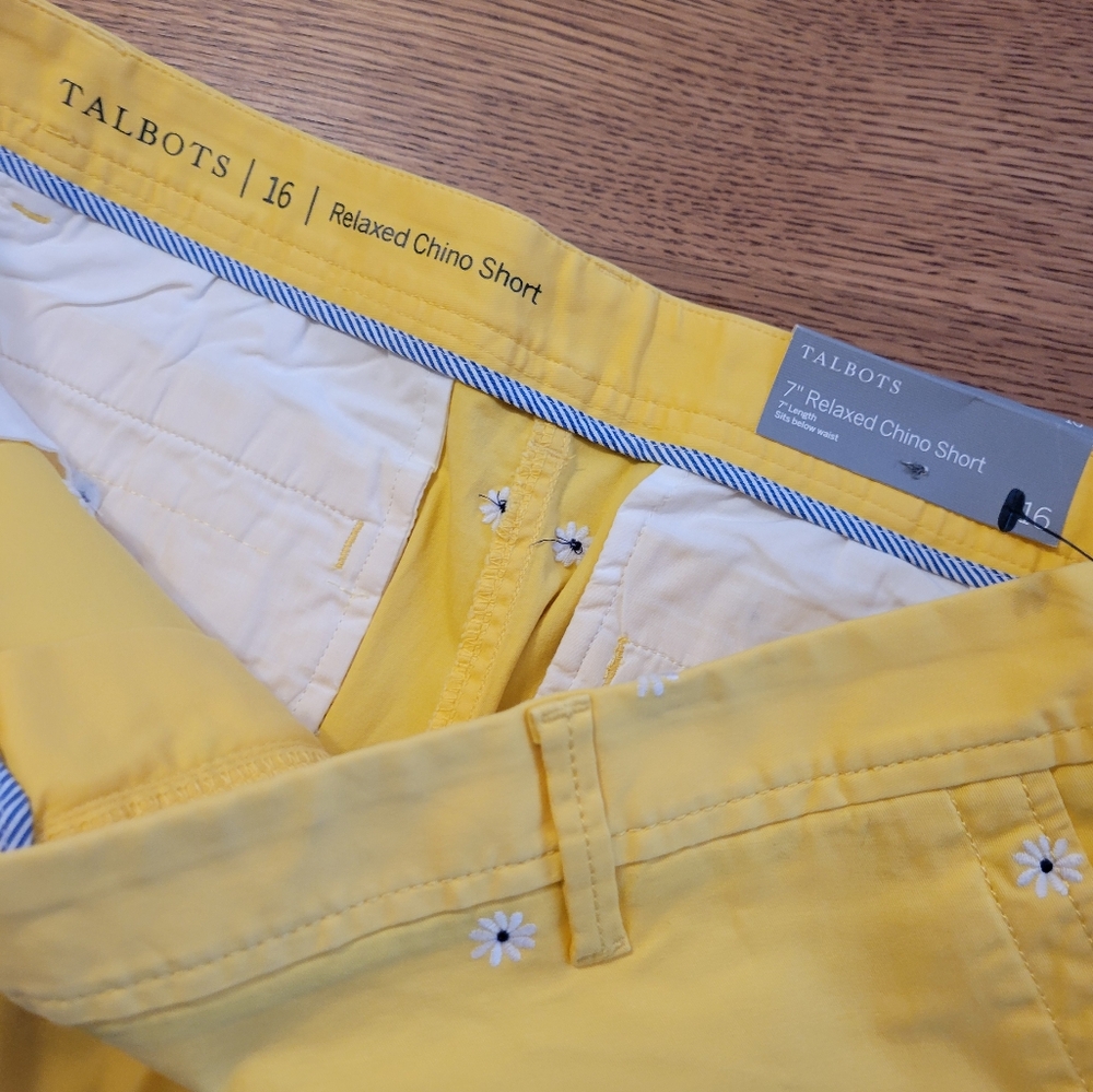 Talbots Relaxed Chino Shorts - 7" inseam - Embroidered Daisies - Yellow - Picture 6 of 10